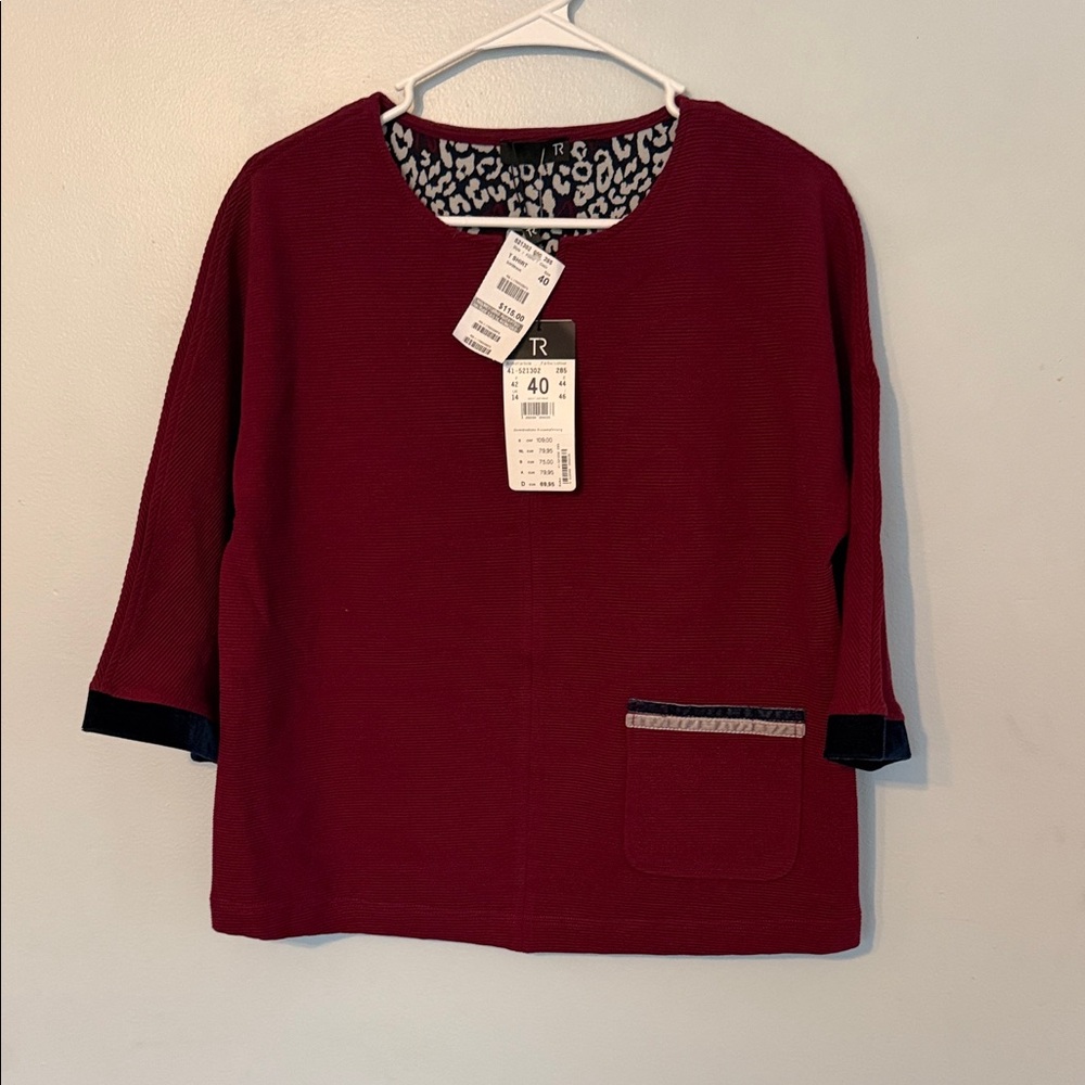 Thomas Rabe Burgundy Top with Navy Pocket Detail